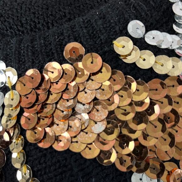 Vintage 90s Sweater Black Angora Silk Lambswool Sequin Design Dolman Sleeve - Picture 7 of 7